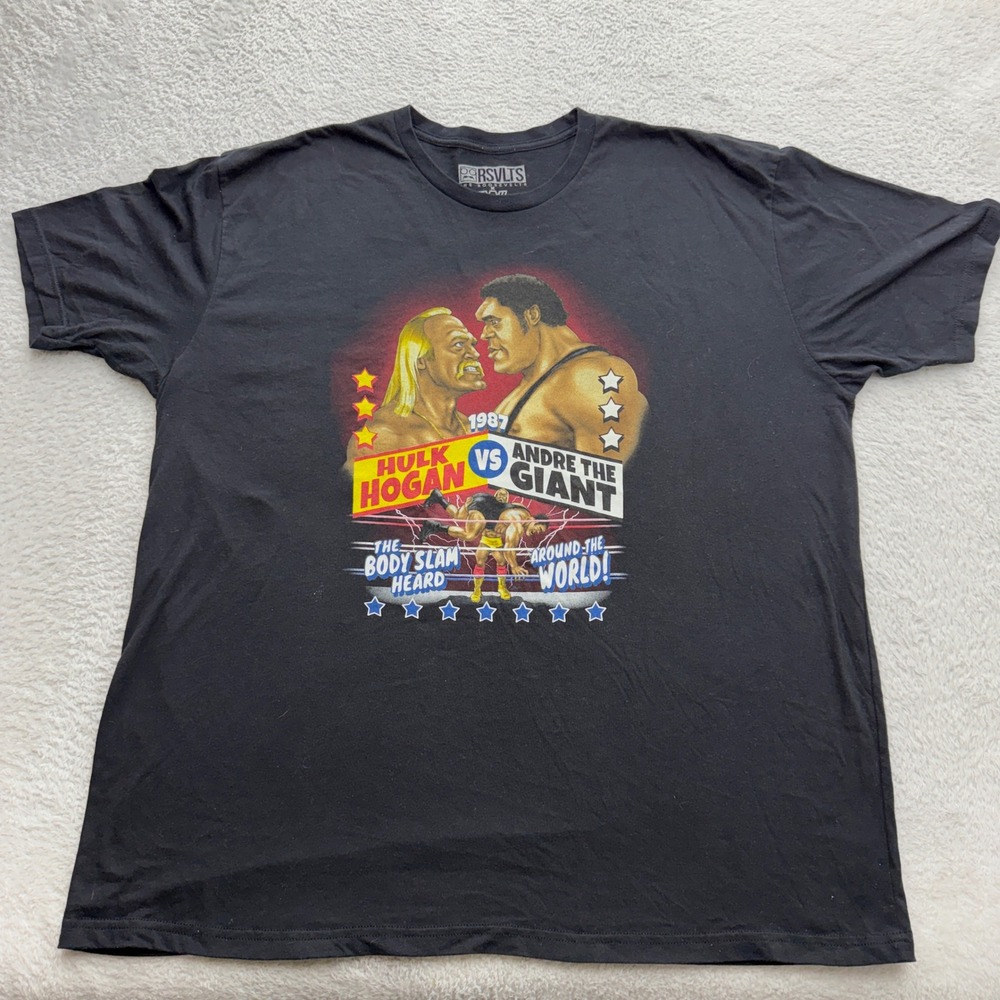 RSVLTS WWE Hulk Hogan vs Andre the Giant 1987 Graphic T-Shirt Black Mens 3XL